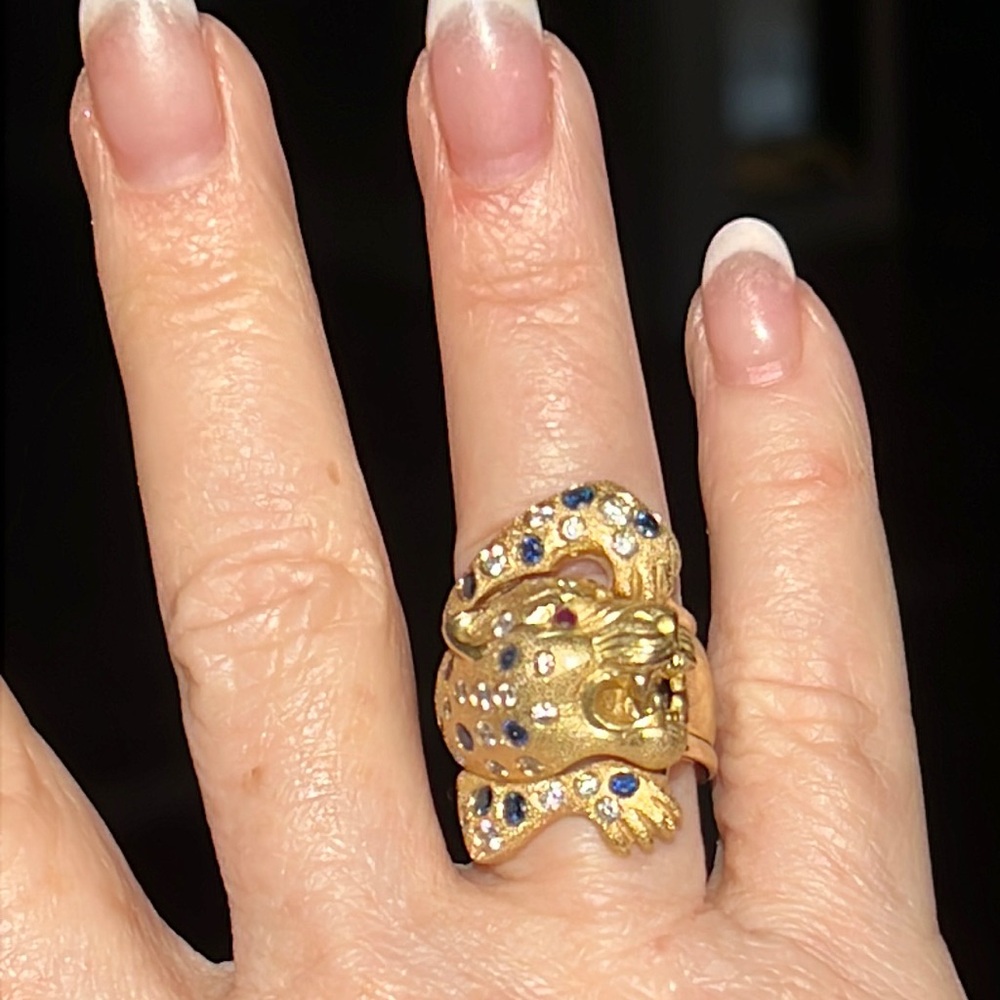 18k Gold Panther Ring with F VS diamonds sapphire and ruby - Picture 12 of 13